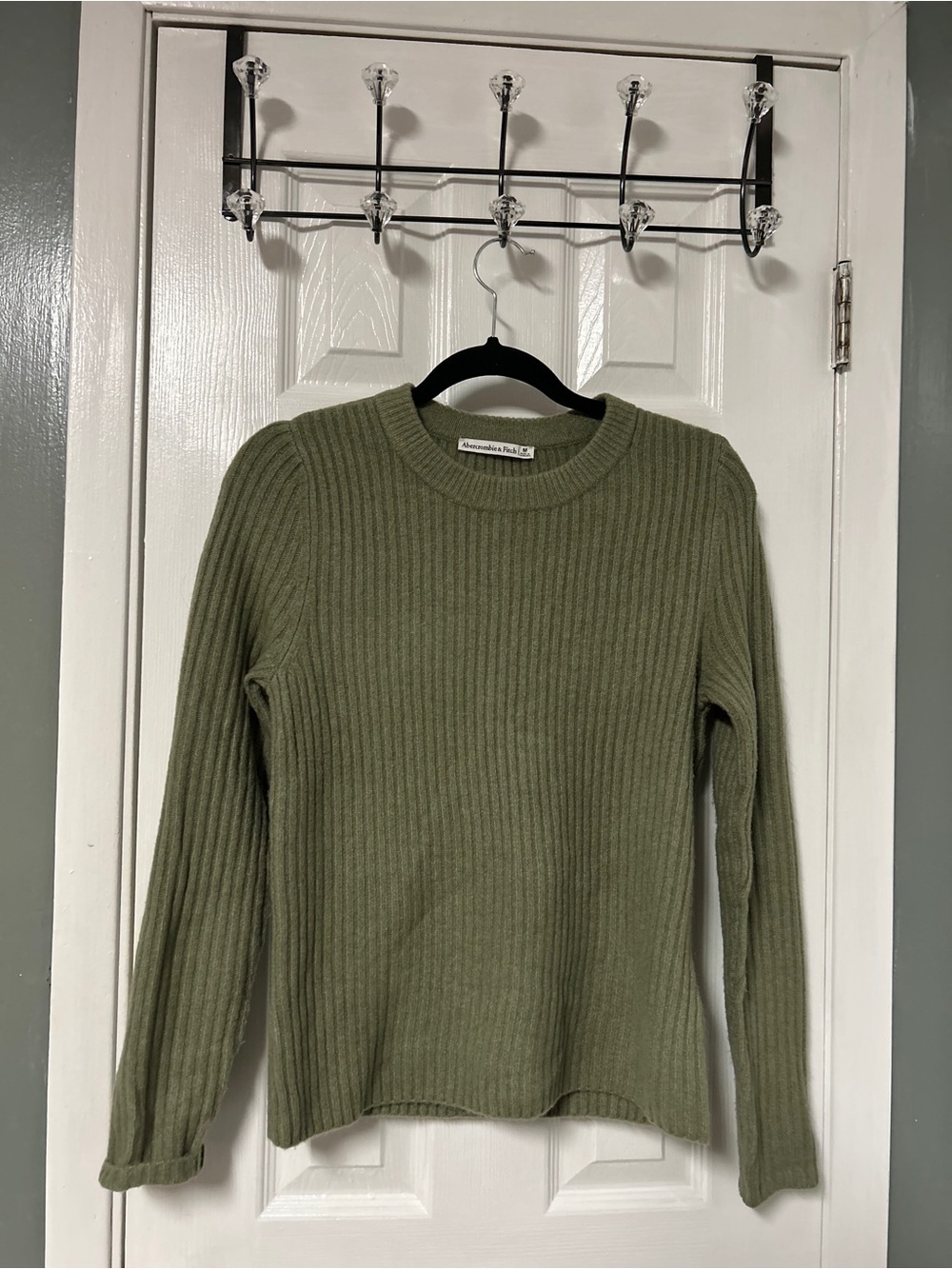 Abercrombie & Fitch Olive Ribbed Crewneck Sweater